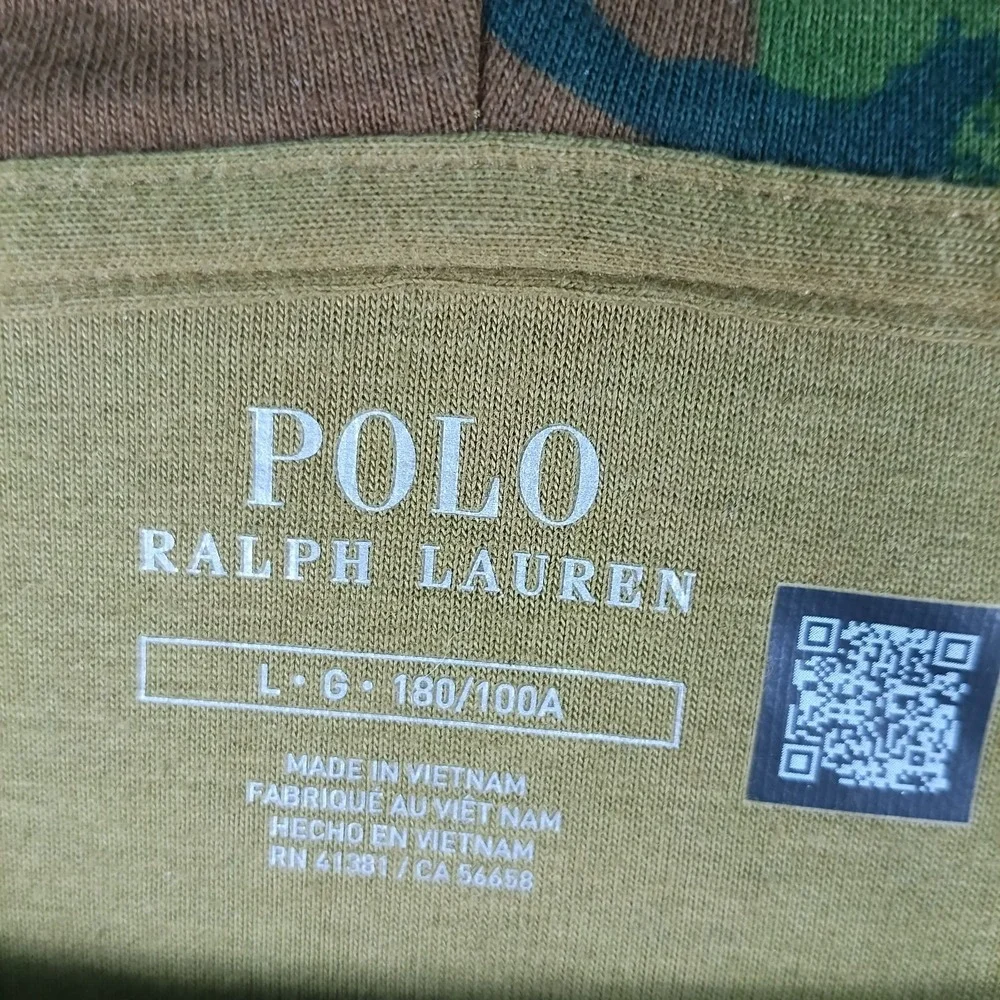 Polo Ralph Lauren Hoodie Men Large Green Brown Camouflage Full Zip Streetwear